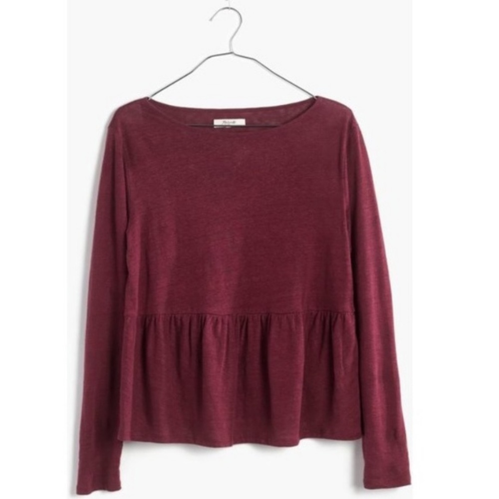 MADEWELL Linen Flare Hem Peplum Tee Size Medium